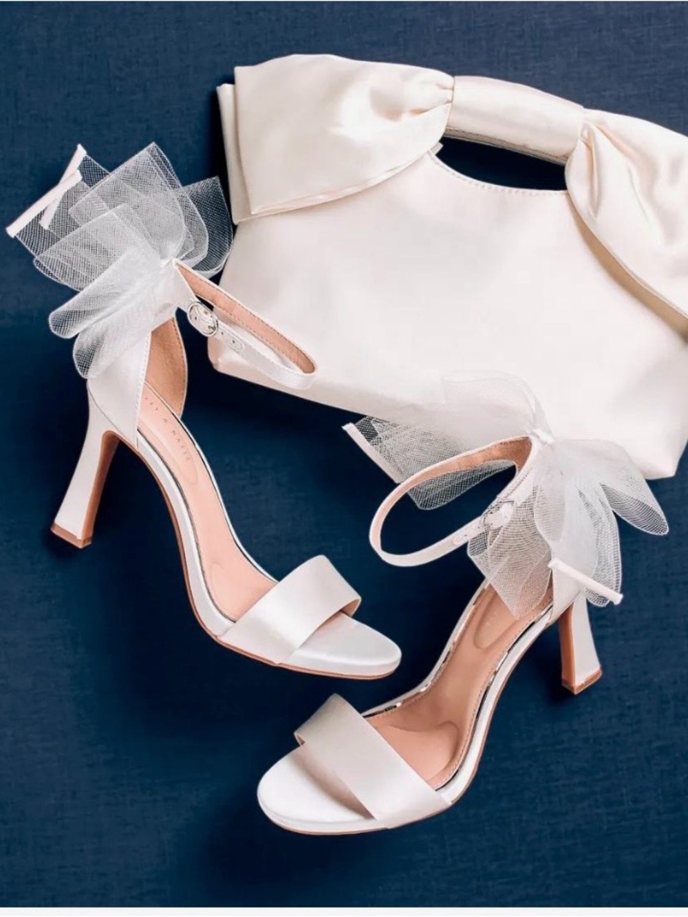 Kelly & Katie Ivory Satin Tulle Bow Ankle-Strap Heels